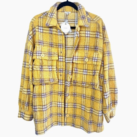 En Creme Jackets & Blazers - En Crème‎ Women's Small Sherpa Shacket Jacket Plaid Oversized Mustard Streetwear